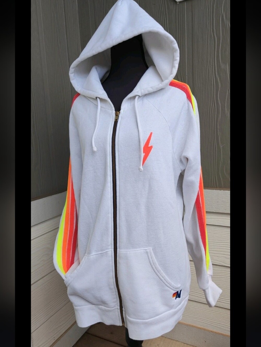 Aviator Nation Size L Neon Bolt Zip-Up Hoodie Unisex